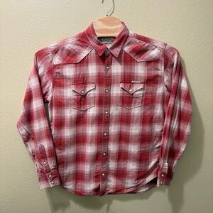 Men’s XL Lucky Brand Red White Plaid Classic Fit Western Pearl Snap Shirt